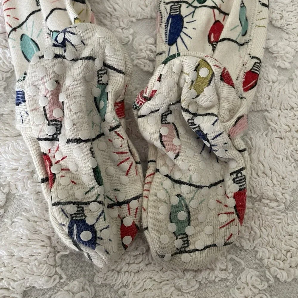 Hanna Andersson Christmas Lights Pajamas Zip Up 12-18 Months 100% Organic Cotton